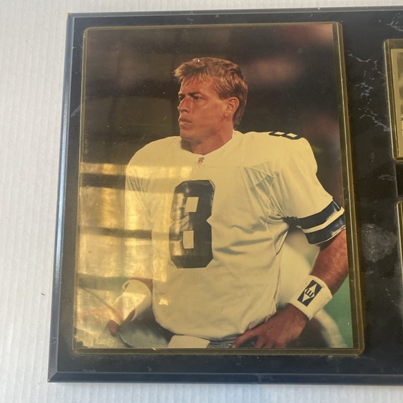 Troy Aikman Wooden plaque featuring an 8 in X 10 in photo and 2 cards 15 x 12 - Picture 11 of 11